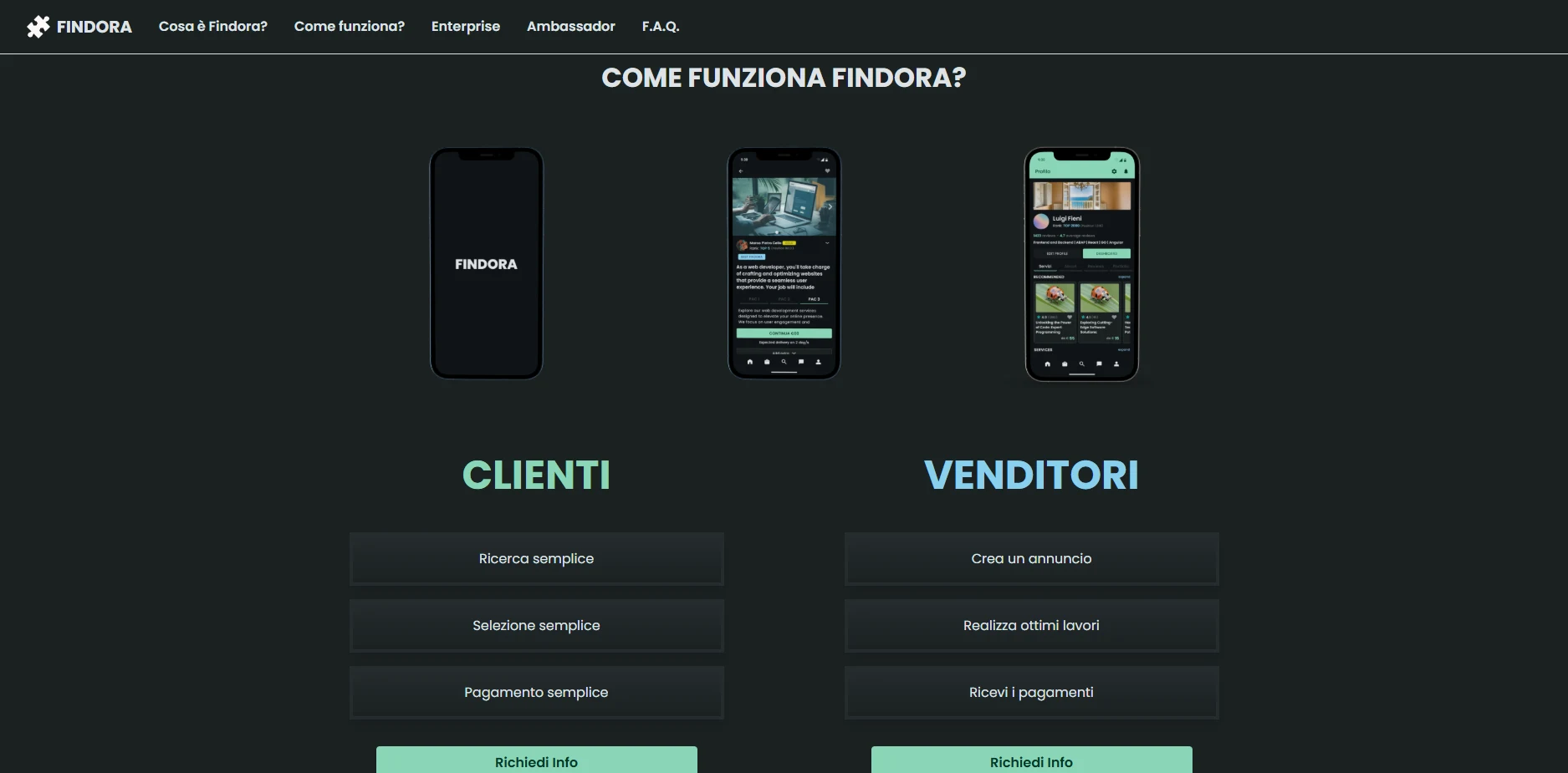 Sezione Come funziona con tre schermate dell’app mobile